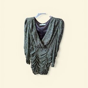 Zara Lime Green Draped Mini Dress Deep V